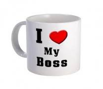 Coffee mug saying I love my boss.