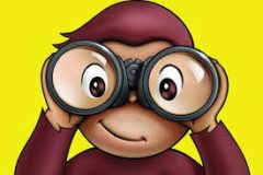 the monkey curious george looking through binoculars curiousity