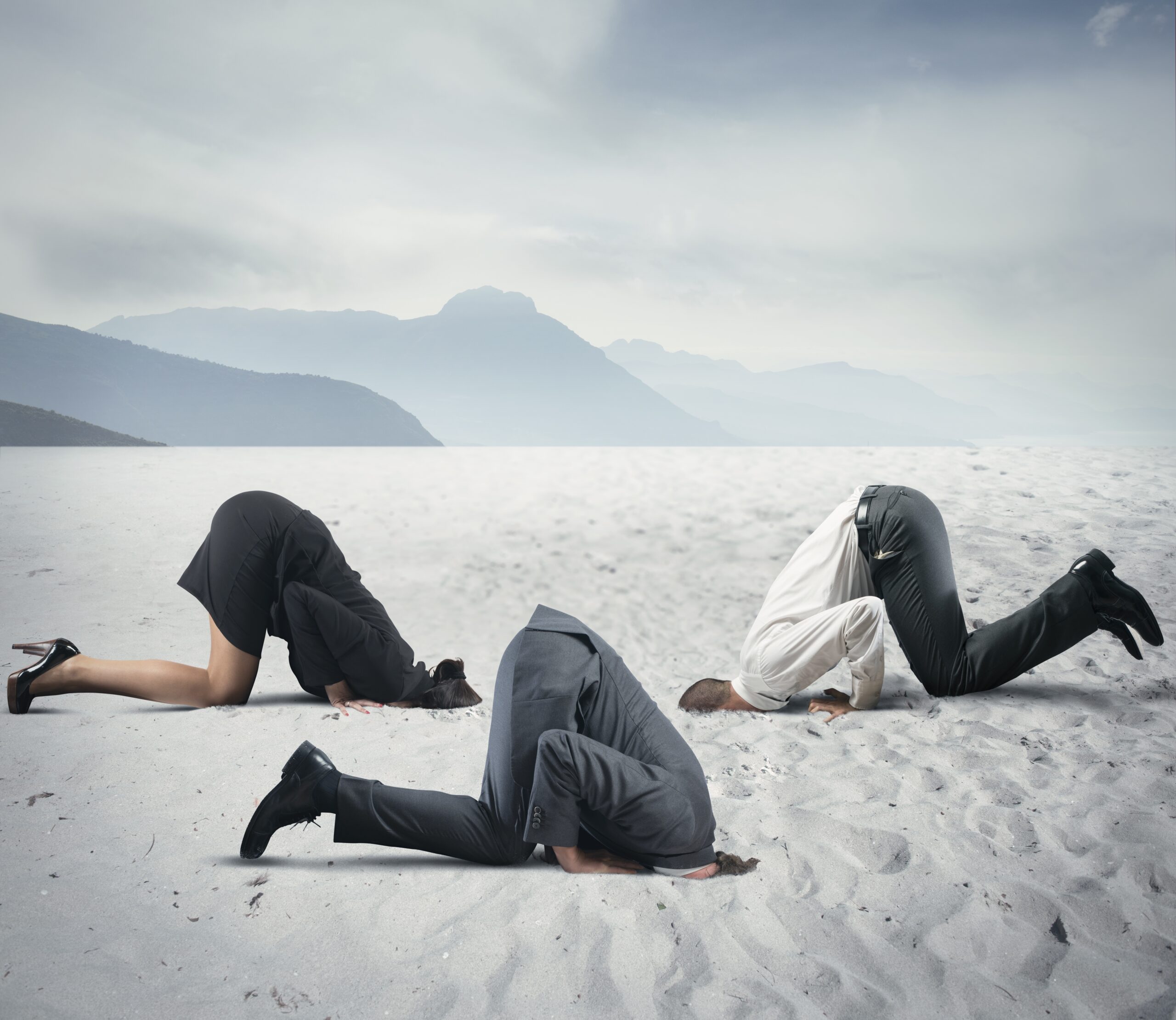 Businesspeople with their heads stuck in the sand [Ignorance in Major Gifts and What to Do About It]