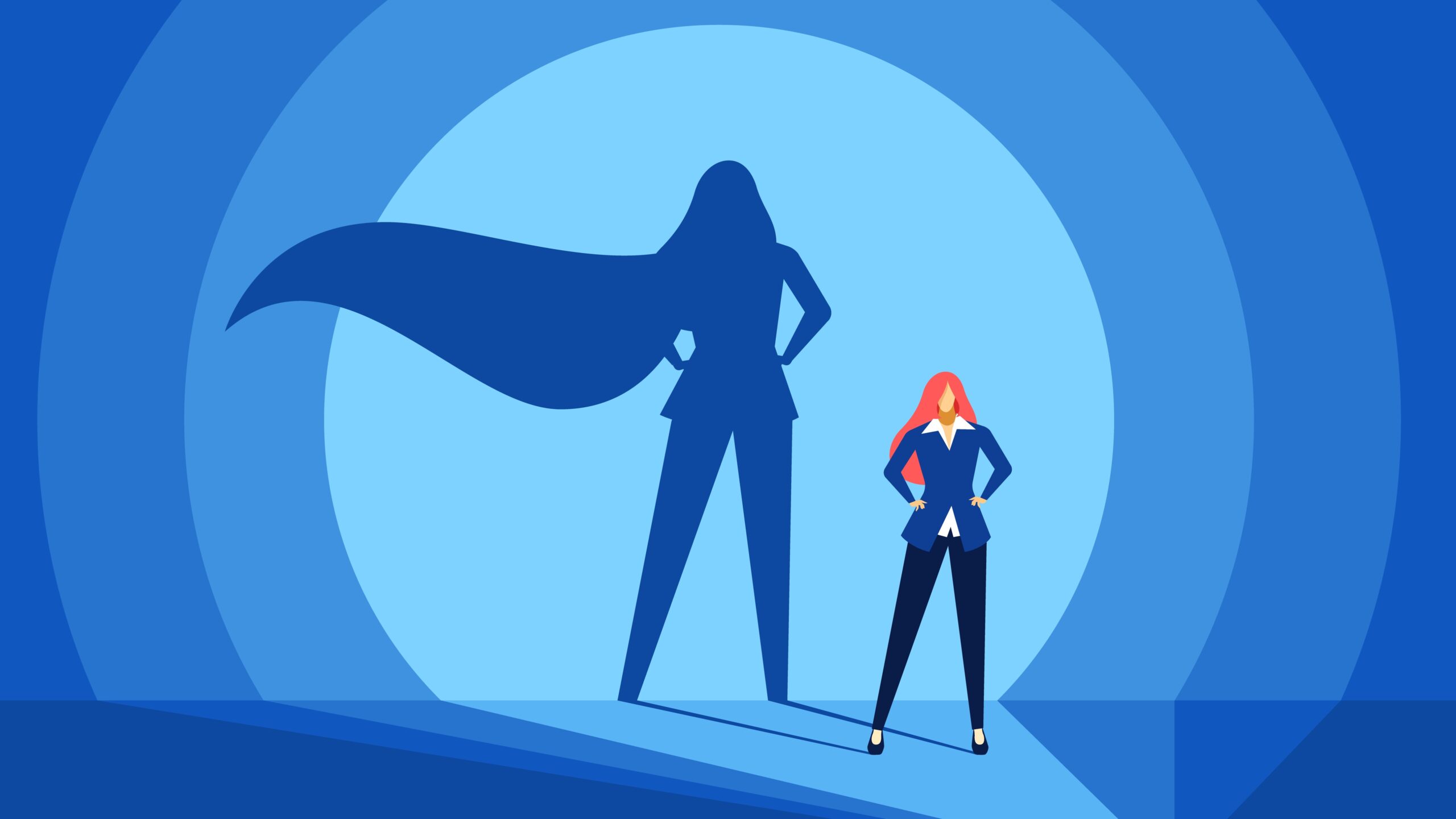 Businesswoman with superhero shadow [How to Use Your Power Correctly]