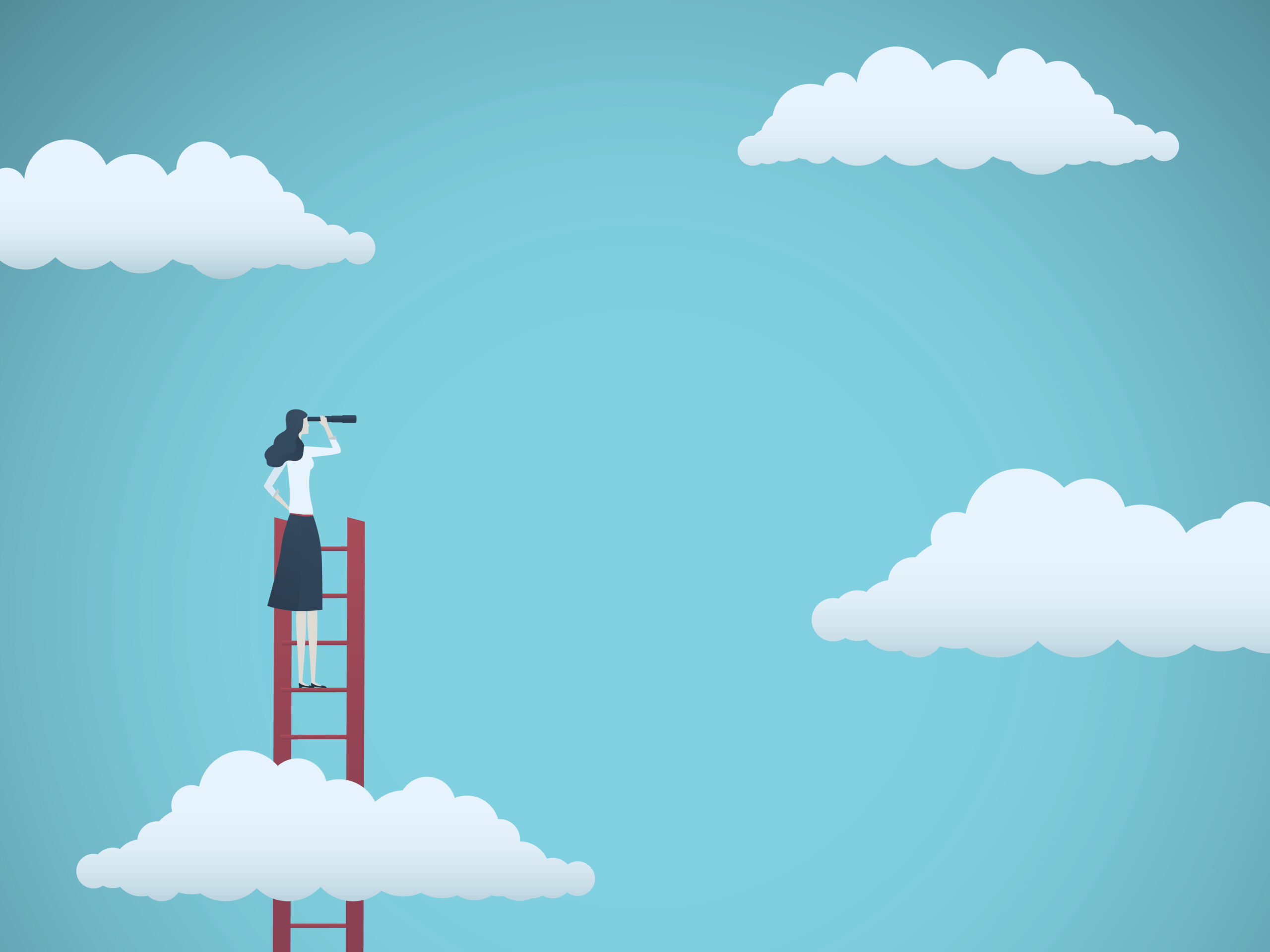 A woman climbing a ladder in the sky. Are You Climbing the Ladder for the Wrong Reasons? The Role of Power, Position, and Money (Part 2)