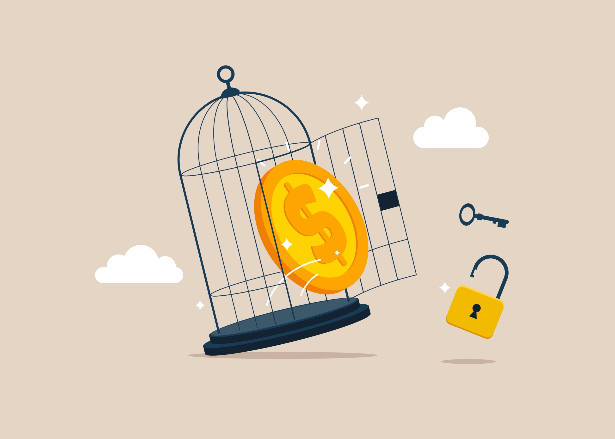 Dollar sign being freed from cage. [Get Your Donors to Stop Stressing About How the Money is Spent!]