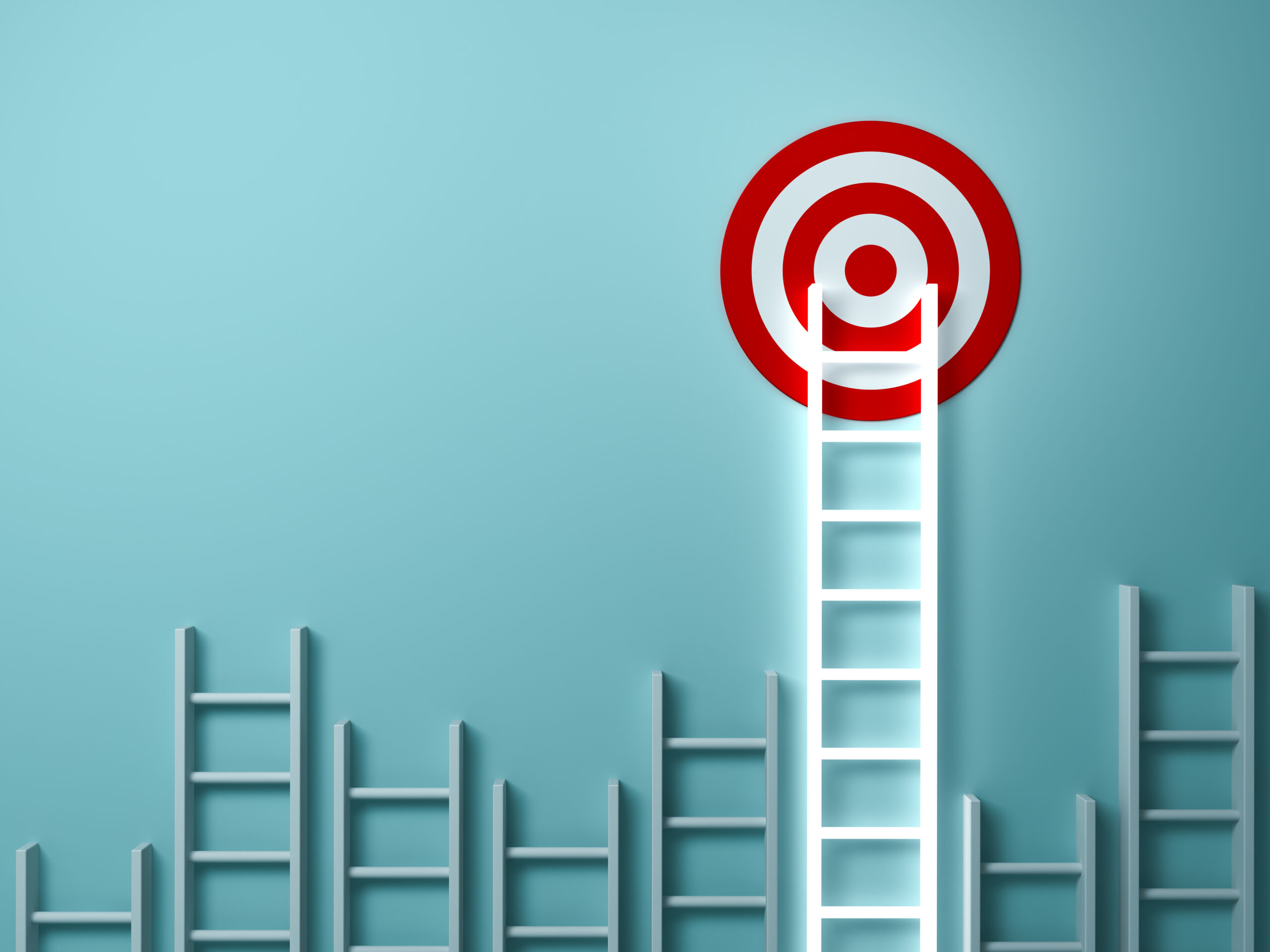 Ladder reaching up to a high target [Do You Need Both Revenue AND Aspirational Goals in Major Gifts?]
